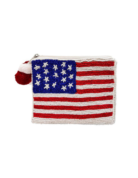 American Flag Beaded Pouch