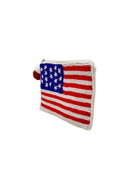 American Flag Beaded Pouch