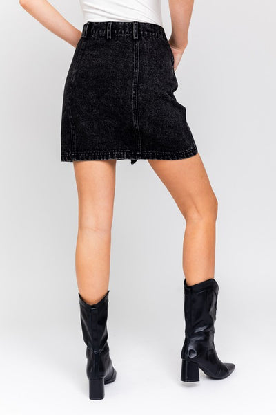 Rock Out Black Denim Mini Skirt